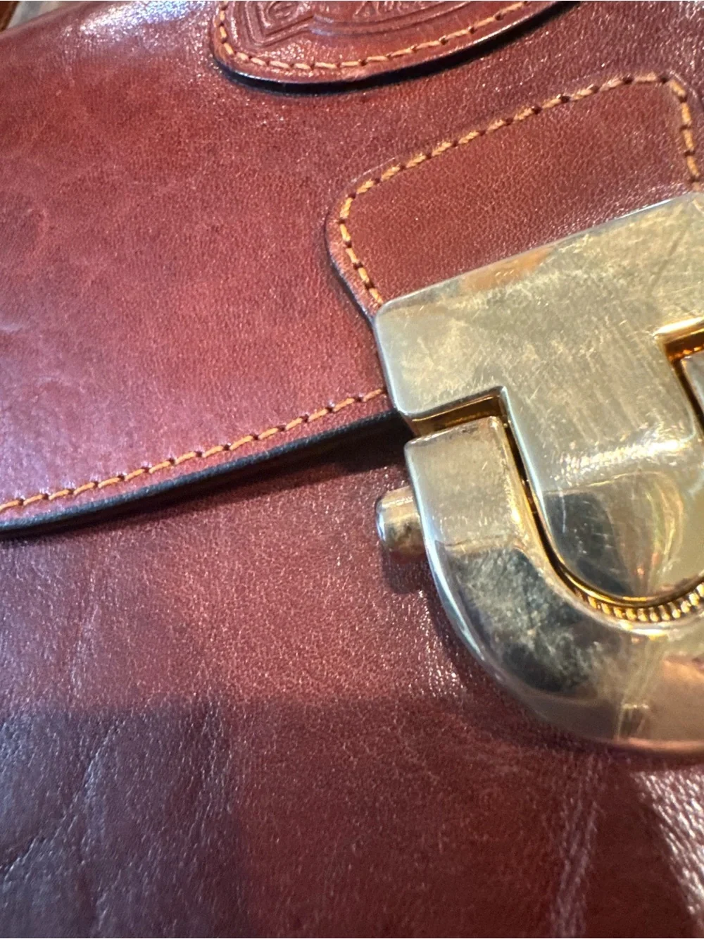 Vintage Oroton Australia Brown Leather Hard Shell Satchel Crossbody 7 x 6.5